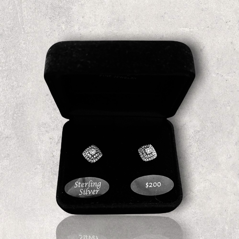 Sterling Silver Diamond Stud Earrings